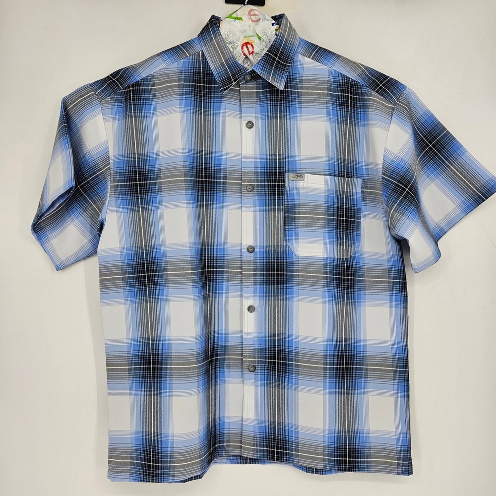 Caltop Shirt Mens XL White Blue Plaid Cholo Chicano Short Sleeve Button Up
